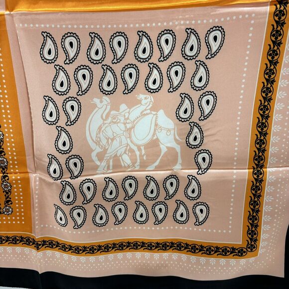 Scarf Bright Orange Black Polyester Elephant Ship Camel Paisley Neckerchief Wrap - Picture 8 of 13